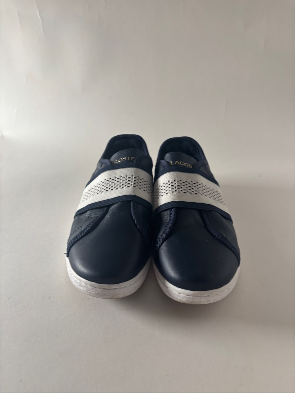 Lacoste Navy and White Slip-On Sneakers with Perforated Strap